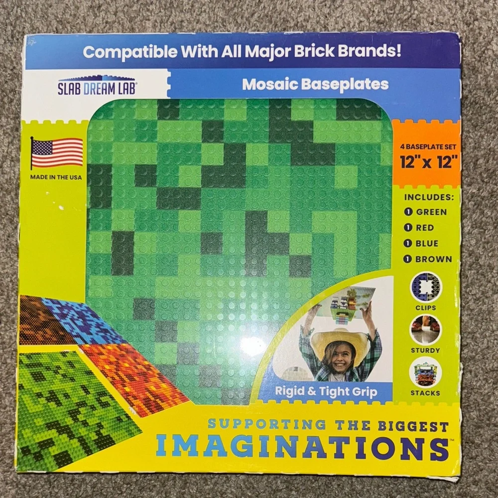 Slab Dream Lab Mosaic Baseplates Set for Legos/Building Blocks etc. Set of 4